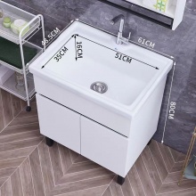 洗手盆柜实木防潮阳台洗衣柜卫生间陶瓷洗衣池洗衣槽48.5×61×80cm