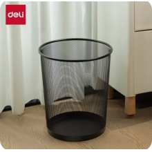 得力(deli)φ26.6cm中号金属网状圆纸篓 垃圾桶 黑色9190